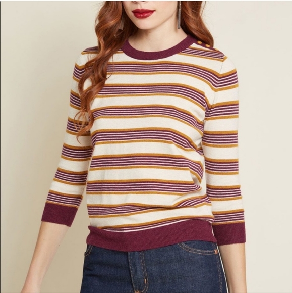 Modcloth Sweaters - Modcloth Striped Charter Club Retro Vintage Inspired Festive Sweater L